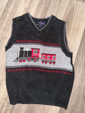 Vintage Class Club Boys Train Knit Vest - Gray, Black & Red